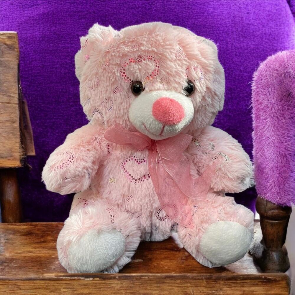 Dan Dee Pink Heart Teddy Bear 8" Plush Stuffed Animal Ribbon Love Nursery Gift